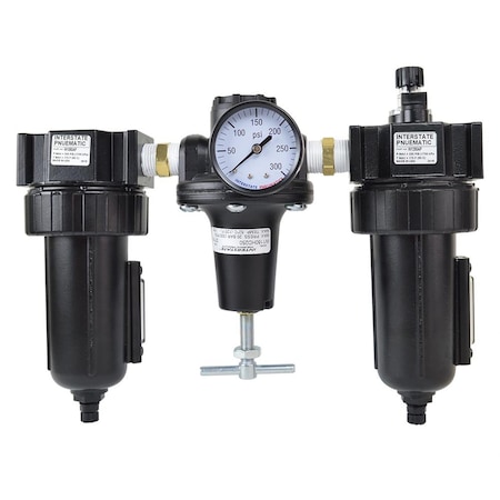 Interstate Pneumatics 1/2 Inch Large 'T' Handle Poly Bowl Filter Regulator Lubricator Integral Combo. WC1081HDAG-250